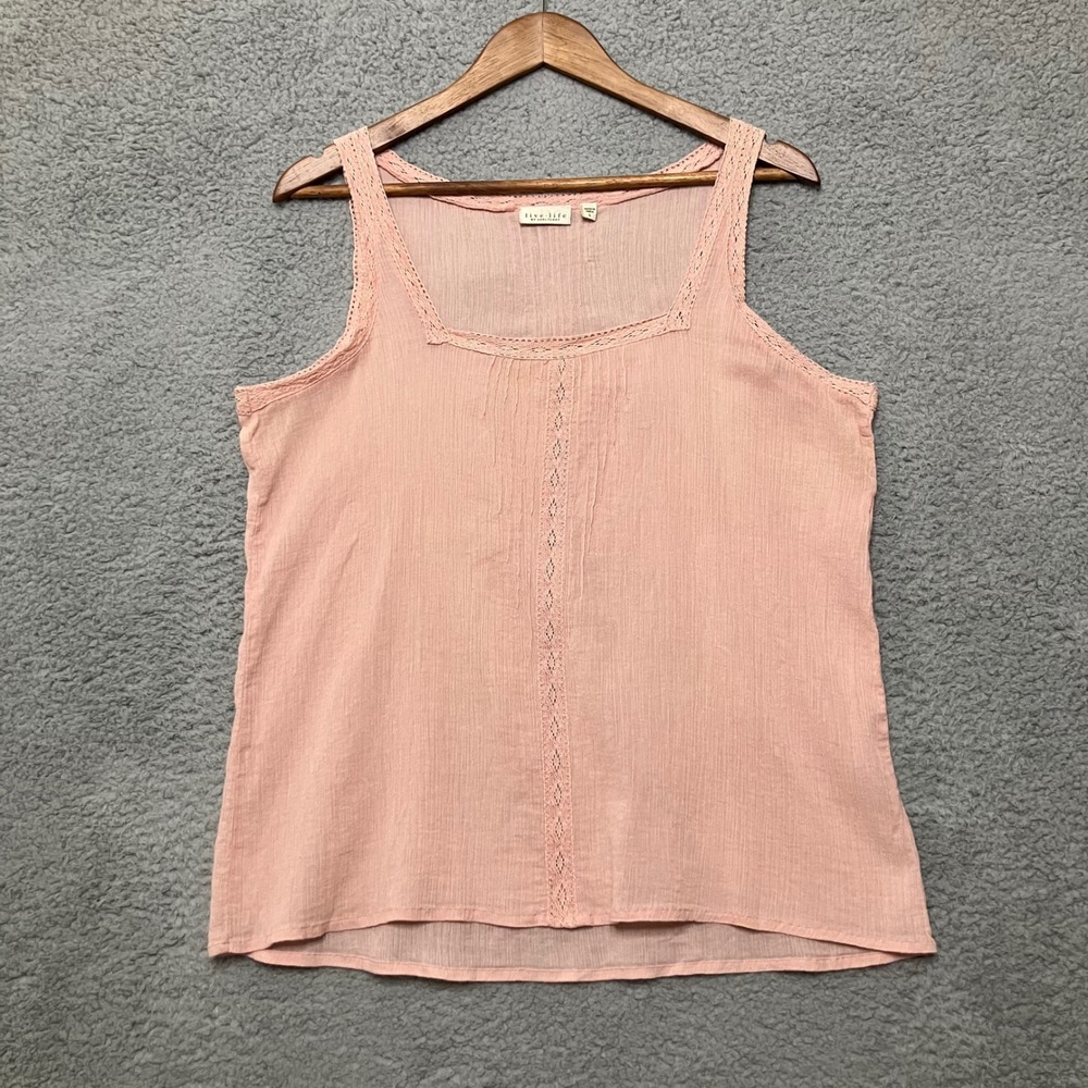 Live Life Sanctuary Tank Top Women L Dusty Rose Pink Gauze Crochet Lace Cami Y2K